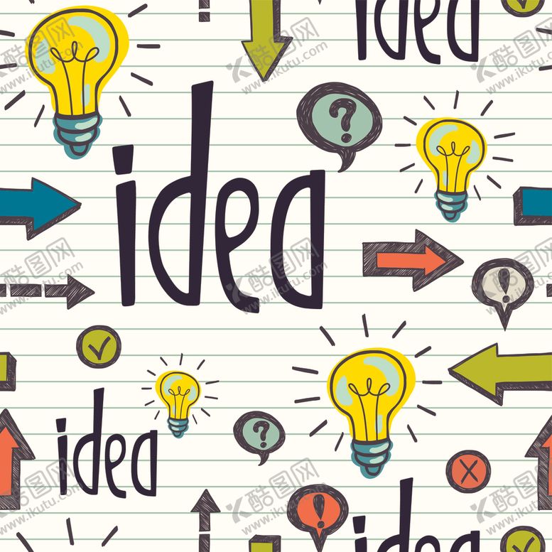 编号：31602010081031508744【酷图网】源文件下载-手绘唯美卡通风格灯泡箭头素材