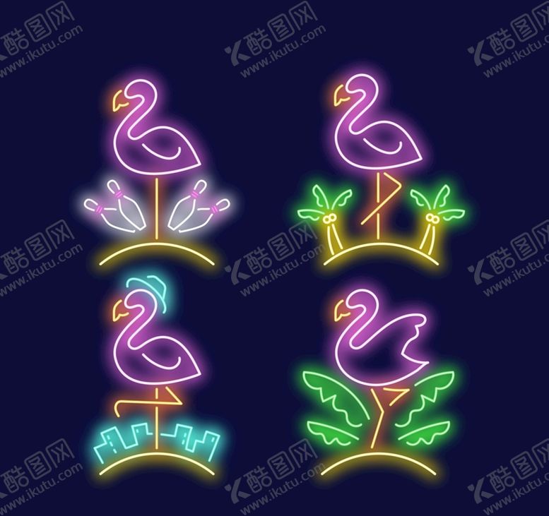 编号：23541909141727128605【酷图网】源文件下载-火烈鸟和绿叶霓虹灯