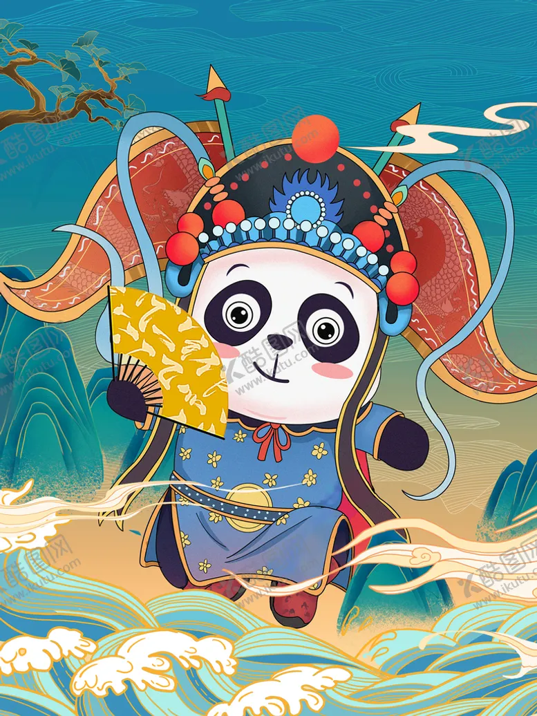 编号：57916810051708323921【酷图网】源文件下载-国潮京剧熊猫插画