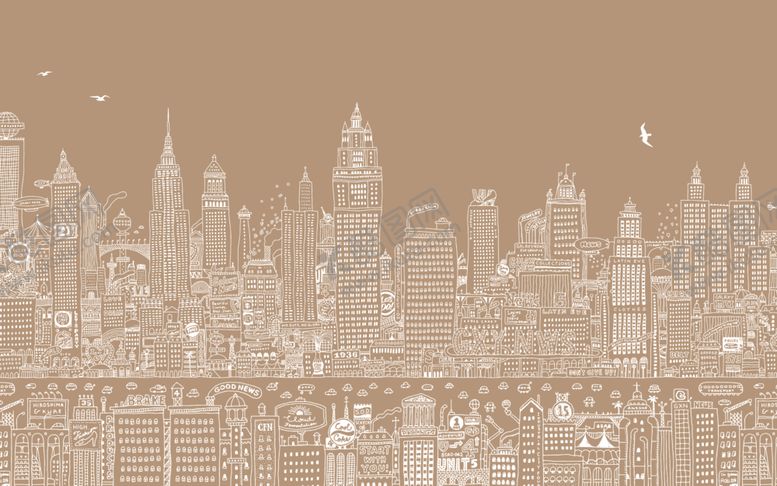 编号：43266309220845287345【酷图网】源文件下载-复古手绘城市背景墙