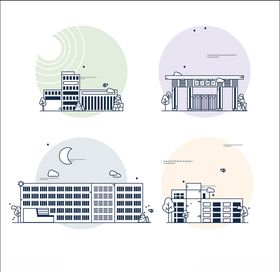 线描城市建筑元素