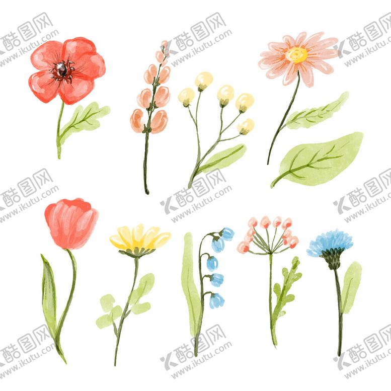 编号：76885902271048107355【酷图网】源文件下载-卡通花卉水彩插画元素