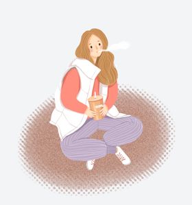 女孩奶茶插画
