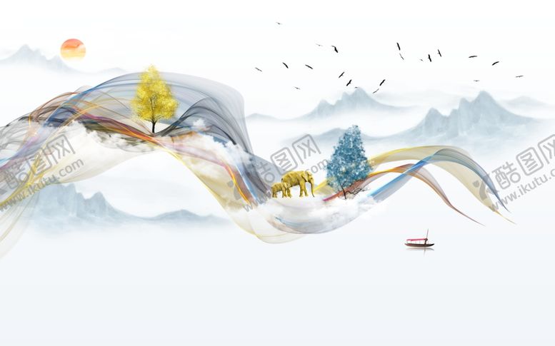 编号：67535110041844168867【酷图网】源文件下载-水墨山水背景墙