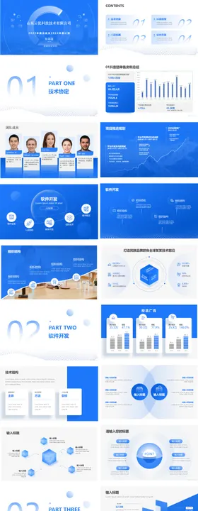 30套蓝色高端企业人员架构ppt