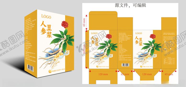 编号：45975609141436382245【酷图网】源文件下载-人参豆浆粉卡盒包装
