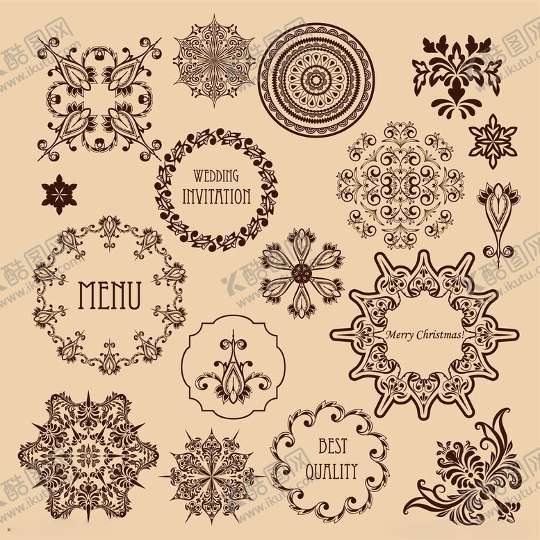 编号：40562511171712083353【酷图网】源文件下载-复古花纹装饰图案集合