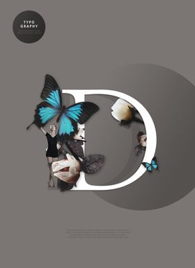 创意英文字母D花朵组合海报