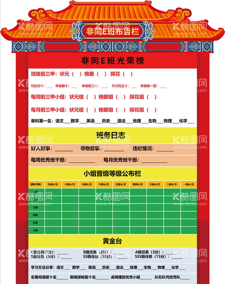 编号：67358009280421255079【酷图网】源文件下载-非同E班布告栏光荣榜海报