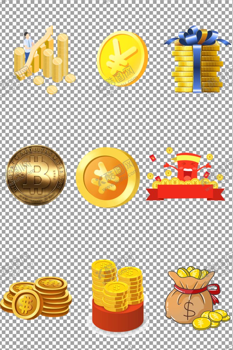 编号：88538510241235011701【酷图网】源文件下载-卡通手绘金色货币金币钱币