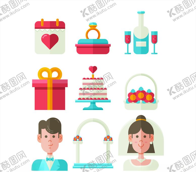 编号：97378709182159371691【酷图网】源文件下载-扁平化婚礼元素矢量素材