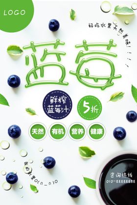 清新时尚蓝莓鲜榨果汁海报