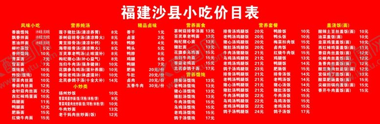 编号：80034410190224568404【酷图网】源文件下载-沙县小吃价格表