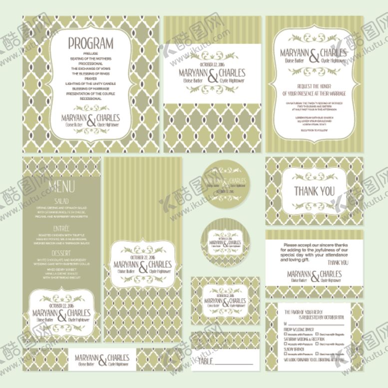 编号：17679504020223137878【酷图网】源文件下载-清新绿色系婚礼请柬模板