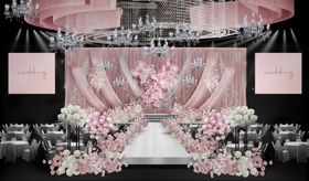 粉色布幔浪漫婚礼舞台布置
