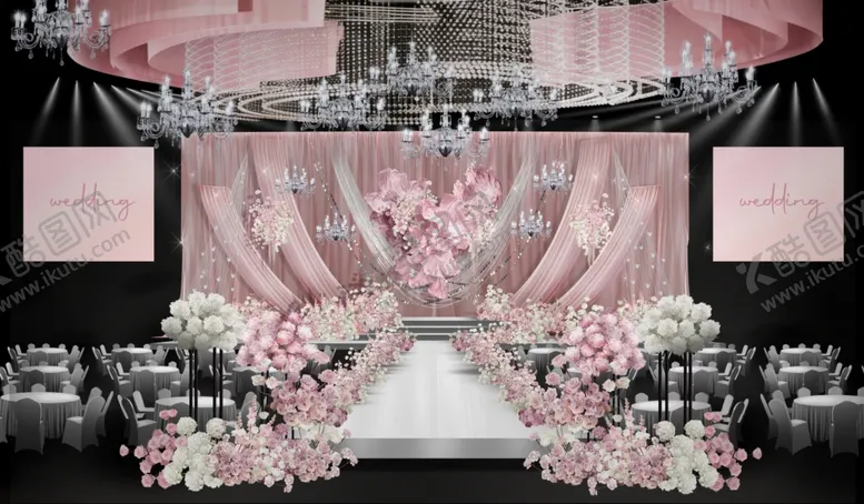 编号：82762604211209367241【酷图网】源文件下载-粉色布幔浪漫婚礼舞台布置