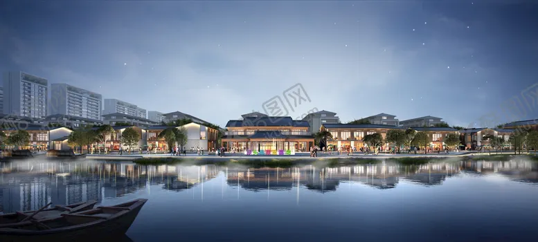 编号：21735609170147542583【酷图网】源文件下载-商业街古建筑沿河景观设计