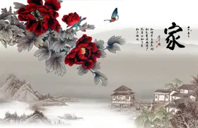牡丹花背景墙