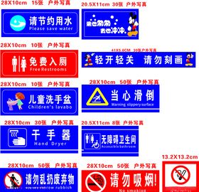 请节约用水当心滑倒等标识牌