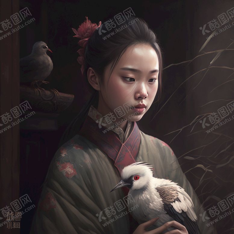 编号：96042710170901339045【酷图网】源文件下载-抱着鸟白女子