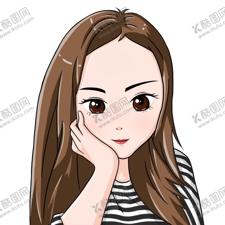 编号：21900410292246333913【酷图网】源文件下载-可爱卡通长发托腮女生头像