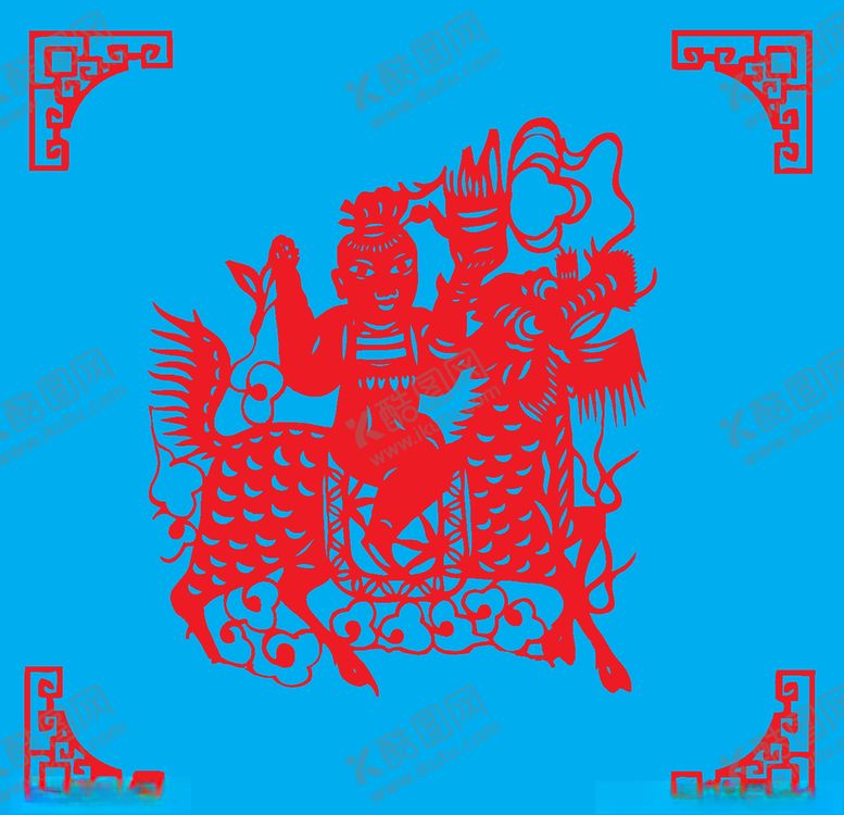 编号：64449009200352402649【酷图网】源文件下载-骐骥送子剪纸