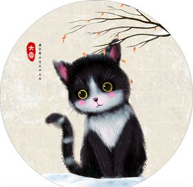 手绘雪地猫