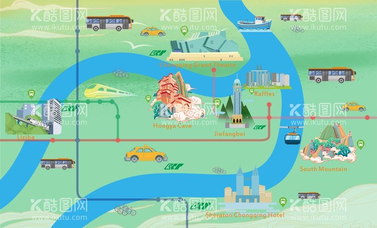 编号：82134909131827464753【酷图网】源文件下载-重庆地标图插画解放碑