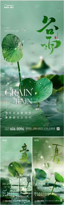 清明谷雨雨水白露夏至立夏节日海报