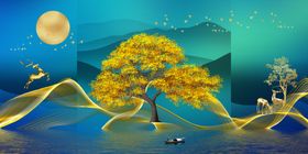 新中式轻奢简约抽象山水装饰画
