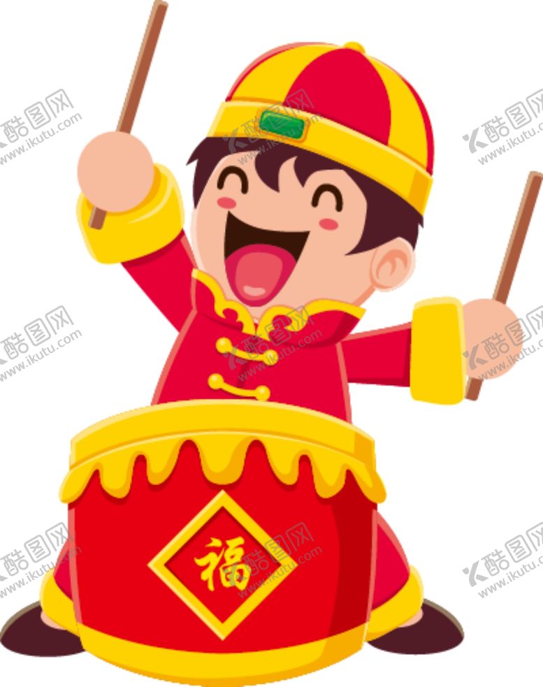 编号：60405005120559192620【酷图网】源文件下载-新年卡通人物敲鼓
