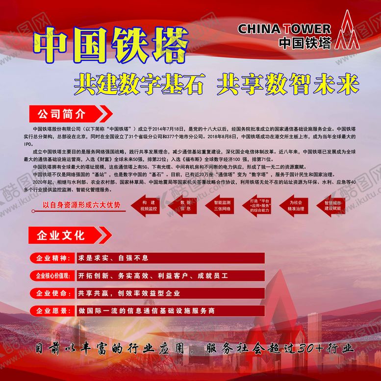 编号：30186909151652119642【酷图网】源文件下载-中国铁塔展板红色企业文化