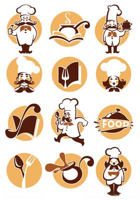 厨师与烹饪元素图标集