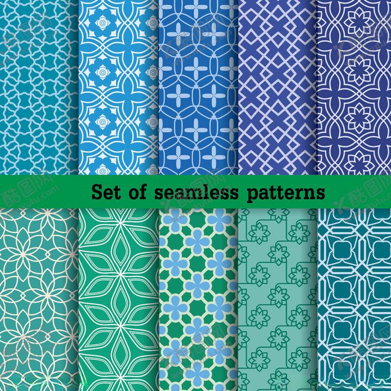 编号：48818010060219443994【酷图网】源文件下载-蓝绿色几何图案素材集合