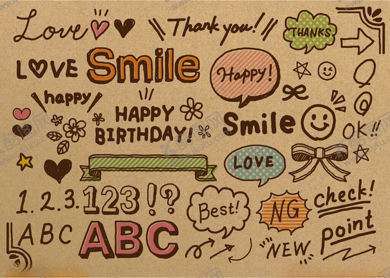 编号：17351811211853471614【酷图网】源文件下载-手绘多彩爱心字母装饰图案