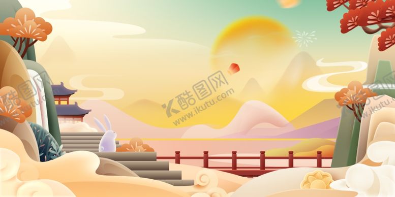 编号：27853811020108438679【酷图网】源文件下载-古风手绘中秋国庆背景