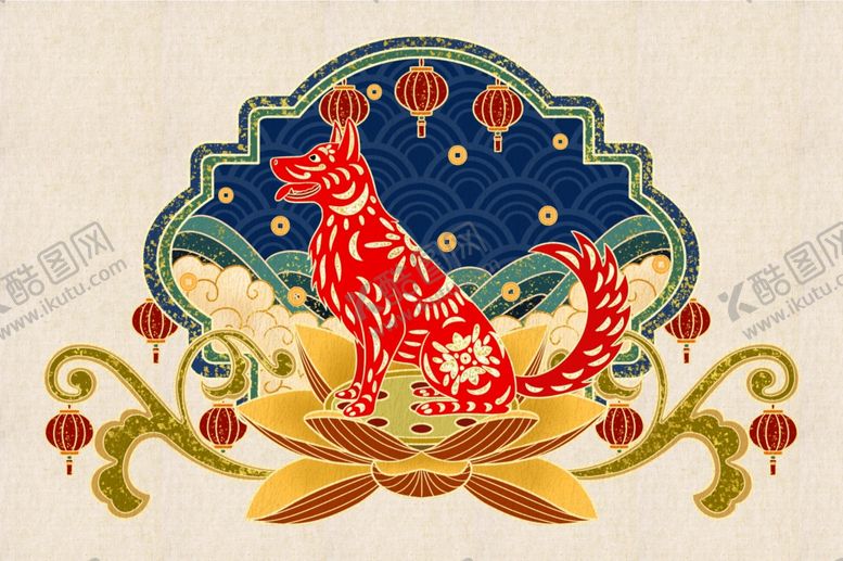 编号：75638105021907245549【酷图网】源文件下载-狗年生肖复古插画背景海报素材