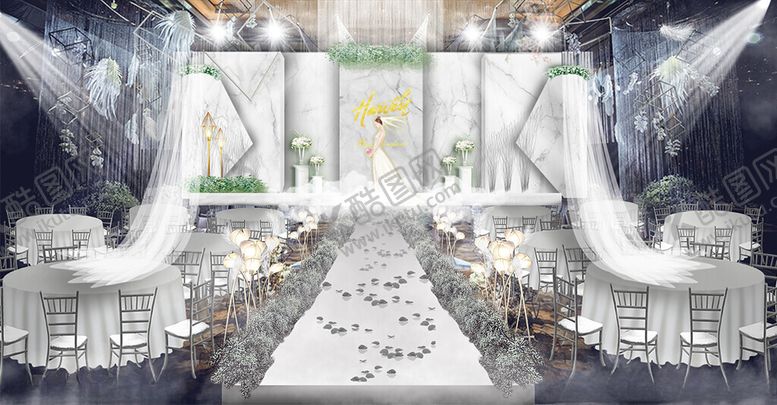 编号：88812109211847135308【酷图网】源文件下载-梦幻白色系婚礼现场布置