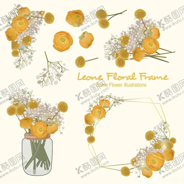 编号：12319006291738053791【酷图网】源文件下载-黄色花卉植物装饰元素集
