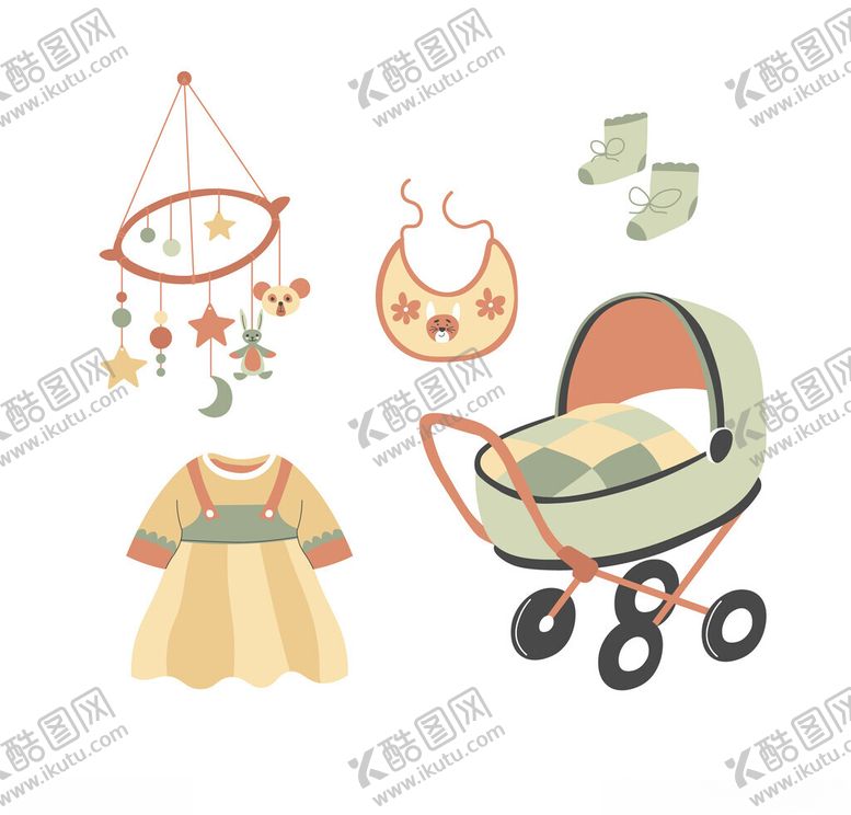 编号：84541302271112032686【酷图网】源文件下载-扁平风格可爱幼儿用品矢量插画