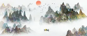 水墨山水画大理石背景墙国壁纸装饰