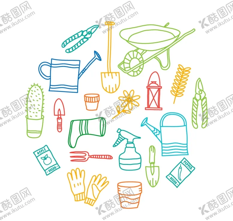 编号：31736111190804211364【酷图网】源文件下载-彩绘园艺工具