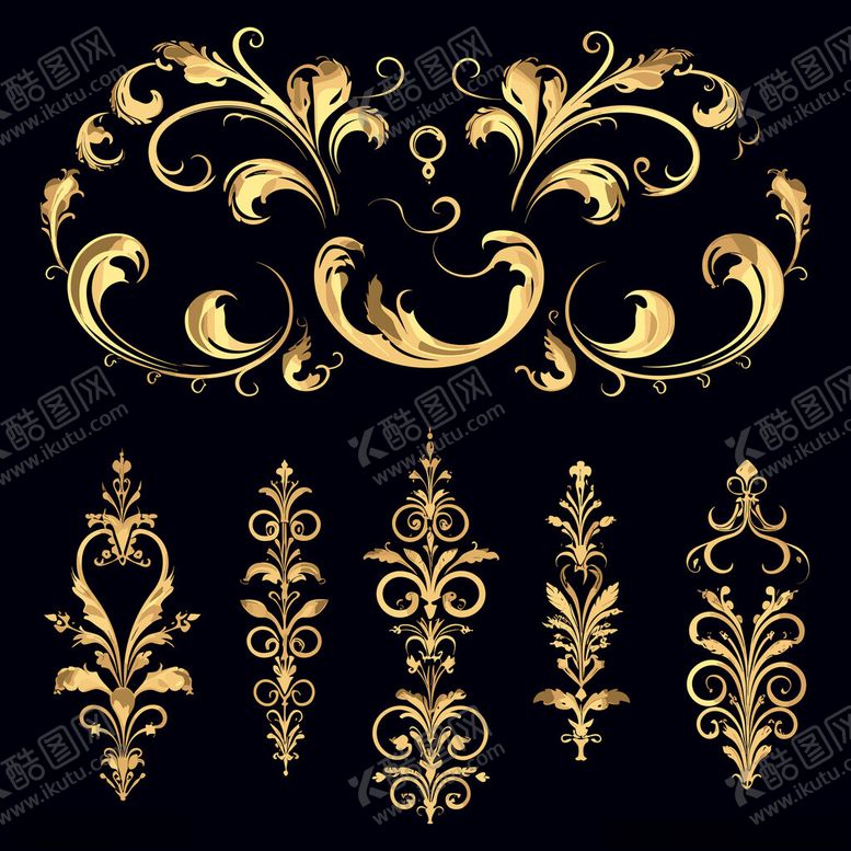编号：33099811192206362522【酷图网】源文件下载-金色复古花纹装饰图案集