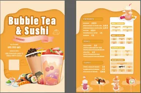 奶茶与寿司美食菜单海报