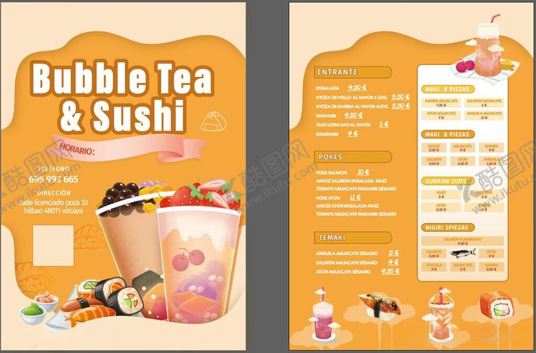 编号：90607505271104502945【酷图网】源文件下载-奶茶与寿司美食菜单海报