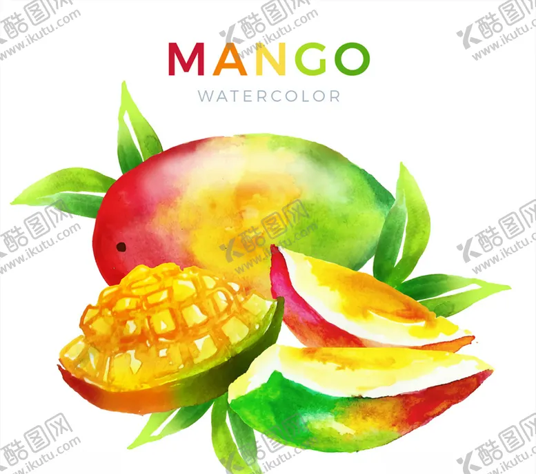 编号：34866709111456423236【酷图网】源文件下载-水彩绘切开的芒果