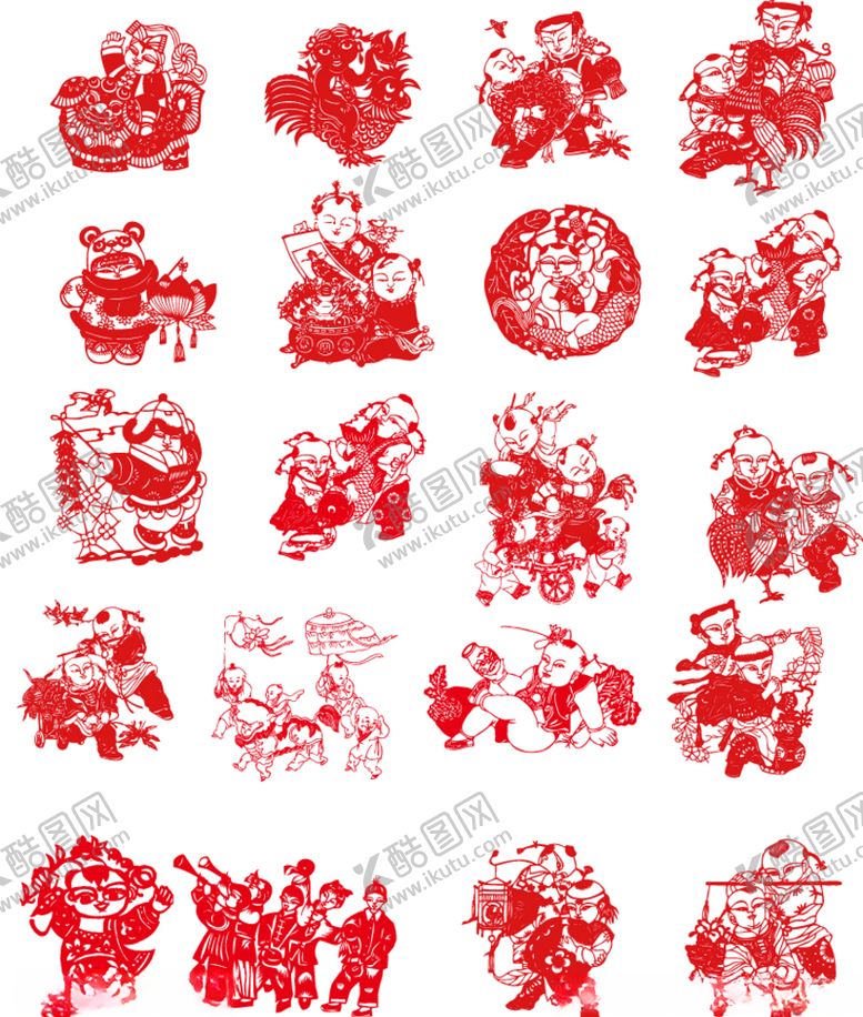 编号：49183109130209421096【酷图网】源文件下载-20款福娃娃年画传剪纸矢量素材
