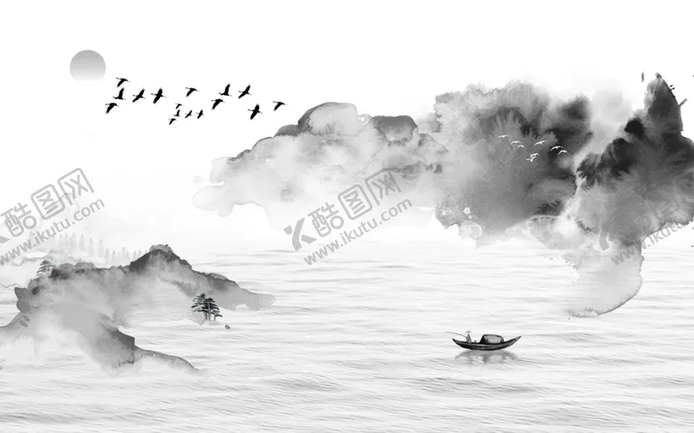 编号：52332009102150041801【酷图网】源文件下载-水墨山水小船背景墙