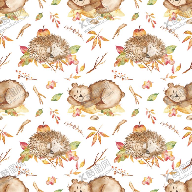 编号：31772310092259018668【酷图网】源文件下载-秋季森系水彩动物背景