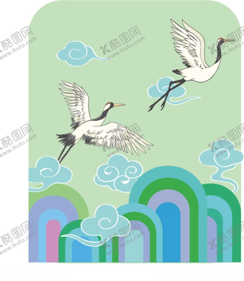 编号：12531709241043199732【酷图网】源文件下载-两只仙鹤出深山